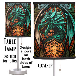 Green Dragon with Orange Glowing Table Lamp