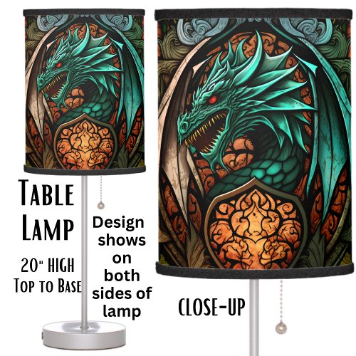 Green Dragon with Orange Glowing Table Lamp