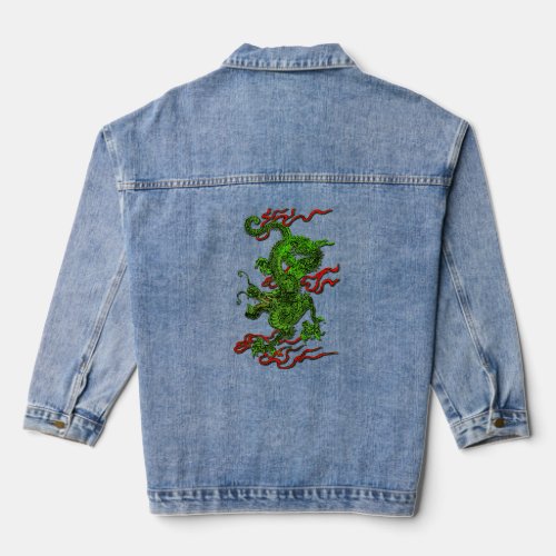 Green Dragon with Red Detail Denim Jacket