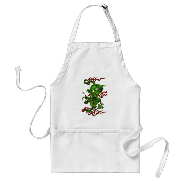 Green Dragon with Red Ribbons Apparel & Gifts Adult Apron (Front)