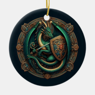 Green Dragon with Sword Ceramic Ornament