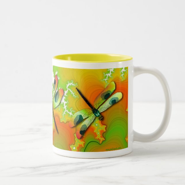 Green Dragonflies And Fractals Mug (Right)