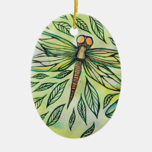 Green Dragonflies Dragonfly Lovers Ceramic Ornament