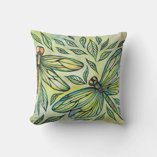 Green Dragonflies Dragonfly Lovers                 Throw Pillow (Front)
