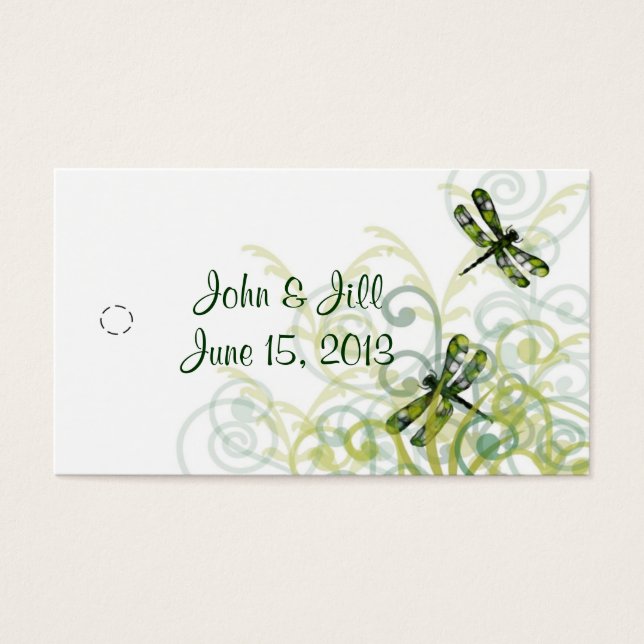 Green Dragonflies Wedding Favor Tag (Front)