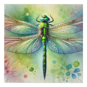 Green Dragonfly 220924AREF143 - Watercolor Faux Canvas Print