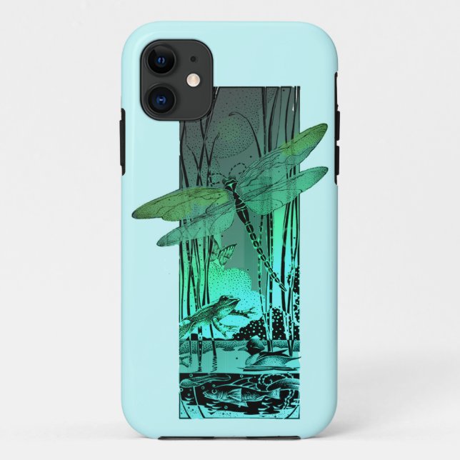 Green Dragonfly and Frog in the Pond Case-Mate iPhone Case (Back)