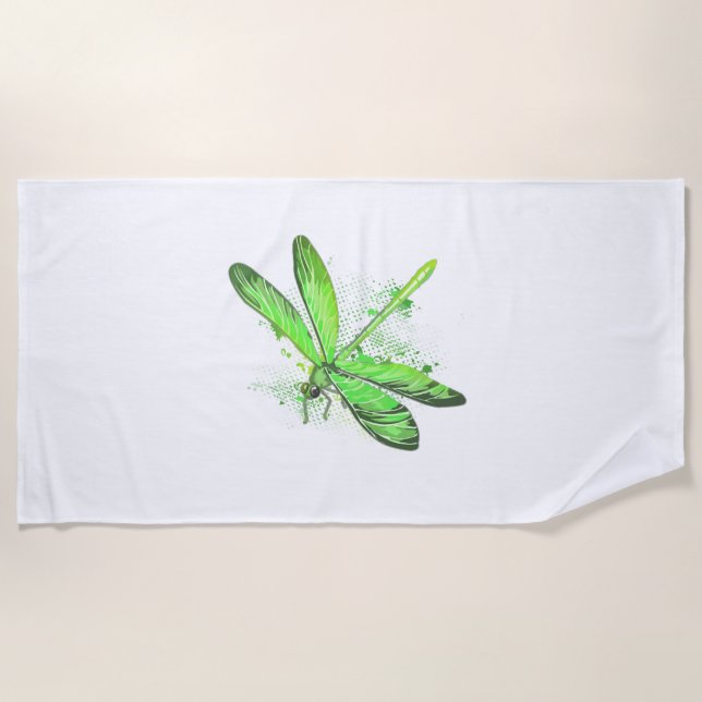 Green Dragonfly  Beach Towel (Front)