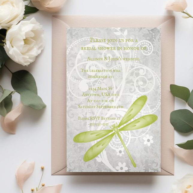 Green Dragonfly Bridal Shower Invite (Green Dragonfly Bridal Shower Invitation)