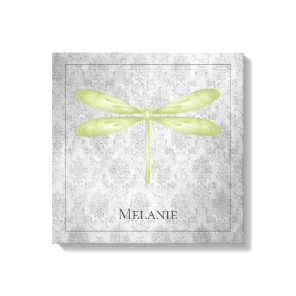 Green Dragonfly Damask Canvas Print