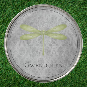 Green Dragonfly Damask Golf Ball Marker