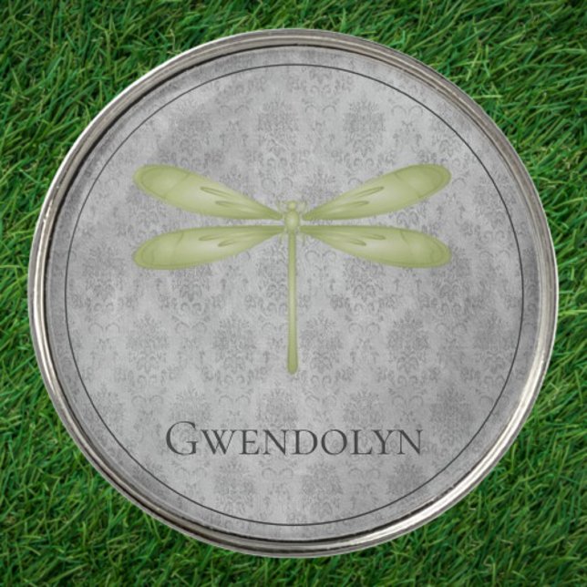 Green Dragonfly Damask Golf Ball Marker (Green Dragonfly Damask Personalized Golf Ball Marker)