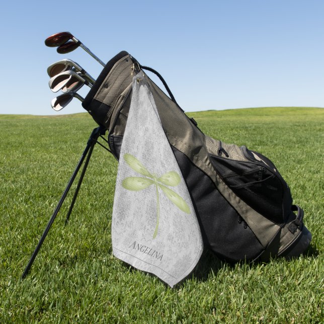 Green Dragonfly Damask Golf Towel (Green)