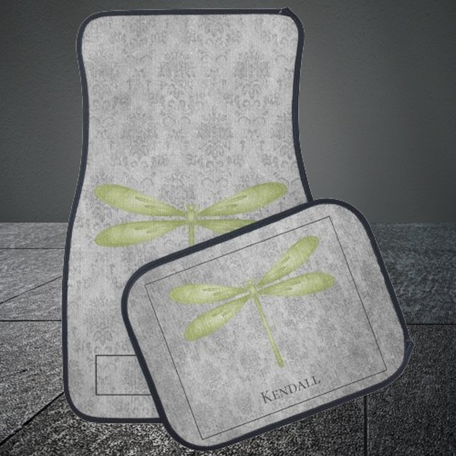 Green Dragonfly Damask Personalized Car Floor Mat (Green Dragonfly Damask Personalized Car Mats)