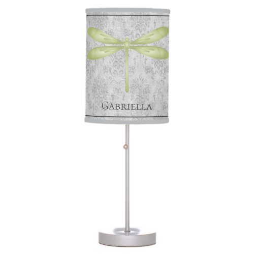 Green Dragonfly Damask Table Lamp