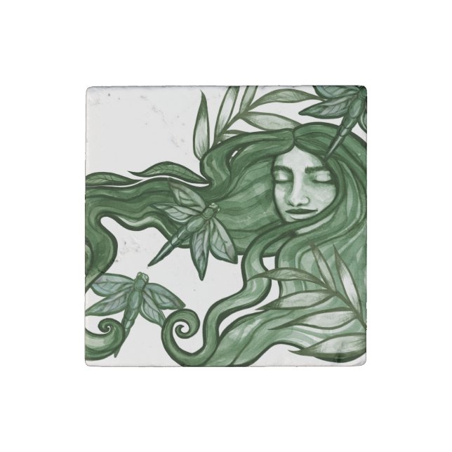 Green Dragonfly Goddess Art Dragonflies   Stone Magnet (Front)