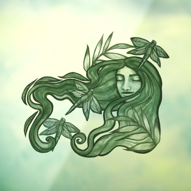 Green Dragonfly Goddess Art Dragonflies            Window Cling (Sheet 3)