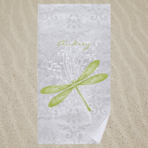 Green Dragonfly Personalized Beach Towel