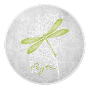 Green Dragonfly Personalized Ceramic Knob
