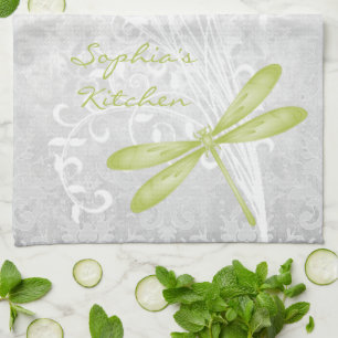 Green Dragonfly Personalized Kitchen Towel