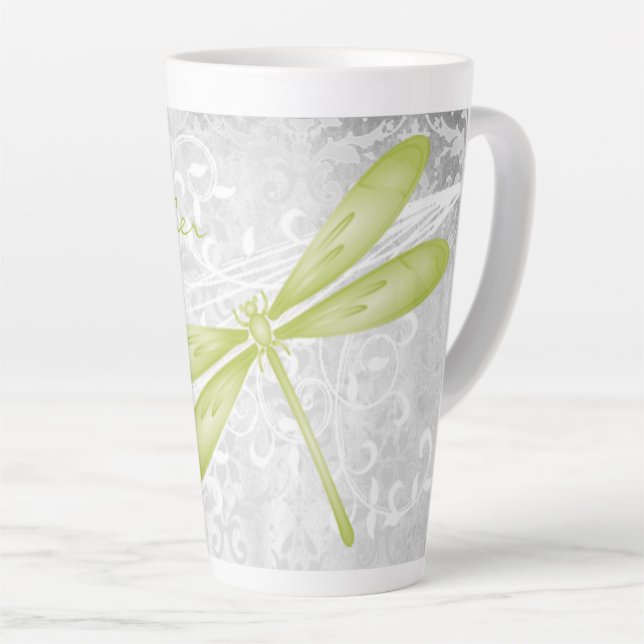 Green Dragonfly Personalized Latte Mug (Right Angle)