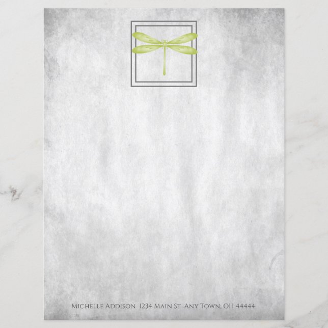 Green Dragonfly Personalized Paper Sheet (Front)