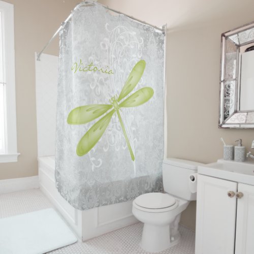 Green Dragonfly Personalized Shower Curtain
