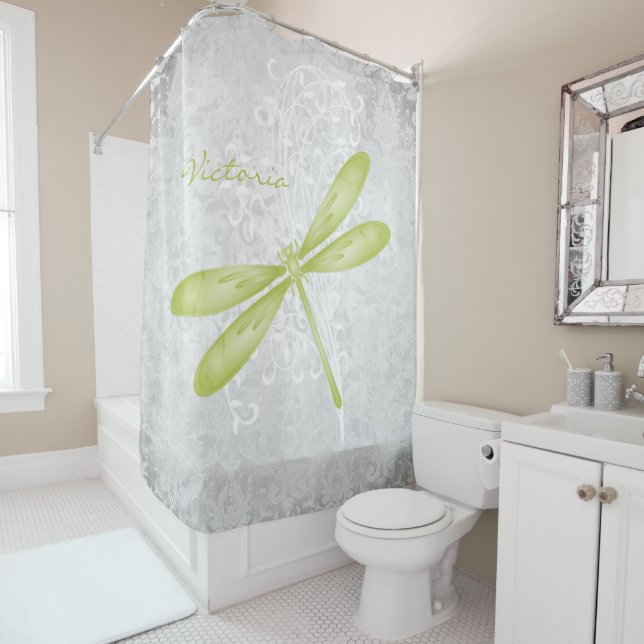 Green Dragonfly Personalized Shower Curtain (In Situ)
