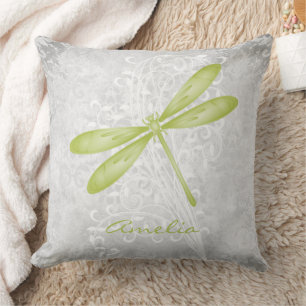 Green Dragonfly Personalized Throw Pillow