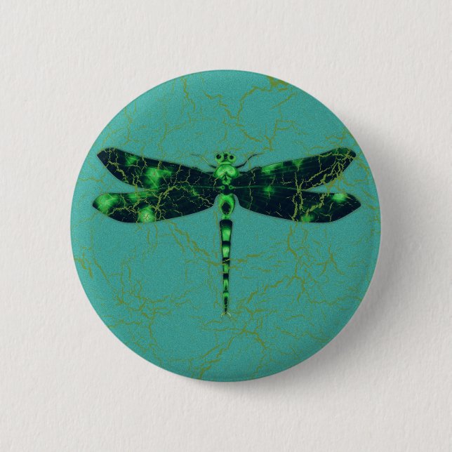 Green Dragonfly Pinback Button (Front)