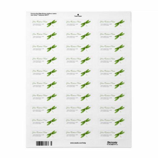 Green Dragonfly Return Address Labels Template Zazzle