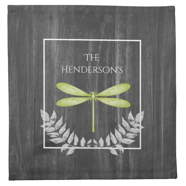 Green Dragonfly Rustic Cloth Napkin (Front)