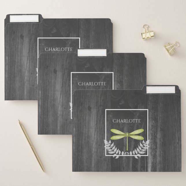 Green Dragonfly Rustic File Folder (Set)