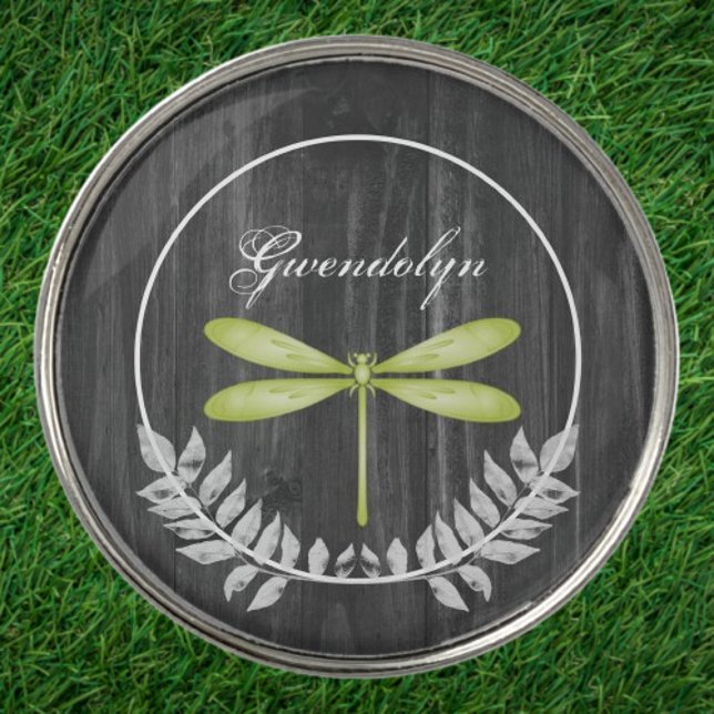Green Dragonfly Rustic Golf Ball Marker (Green Dragonfly Rustic Personalized Golf Ball Marker)