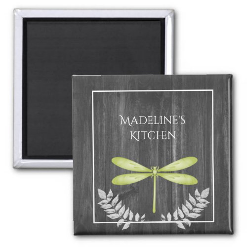 Green Dragonfly Rustic Magnet