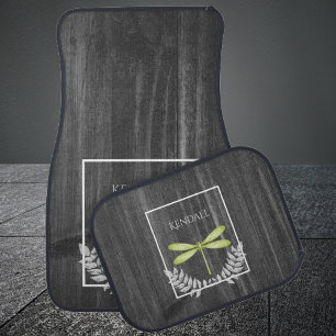 Green Dragonfly Rustic Personalized Car Floor Mat