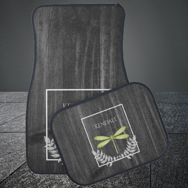 Green Dragonfly Rustic Personalized Car Floor Mat (Green Dragonfly Rustic Personalized Car Mats)