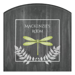 Green Dragonfly Rustic Personalized Door Sign