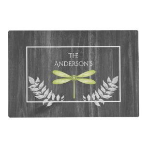 Green Dragonfly Rustic Personalized Placemat
