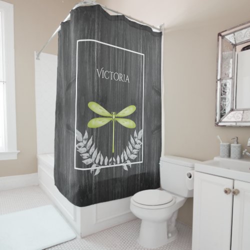Green Dragonfly Rustic Personalized Shower Curtain