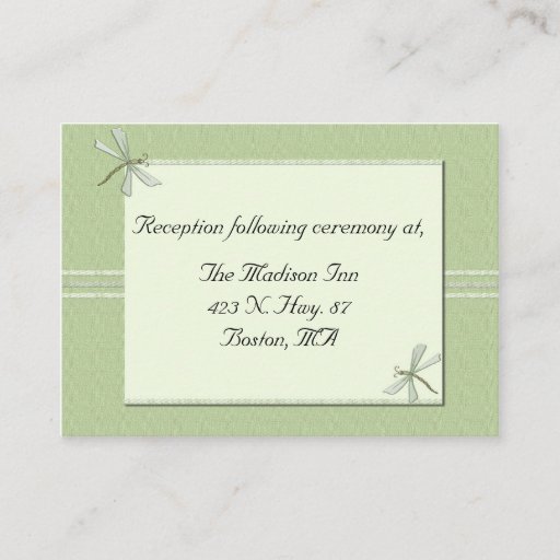 Customizable Green dragonfly Wedding enclosure cards Business Card Templates