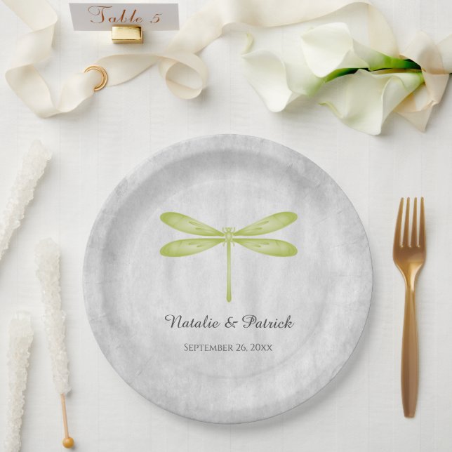 Green Dragonfly Wedding Paper Plates (Wedding)