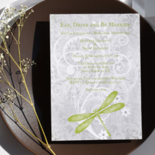Green Dragonfly Wedding Rehearsal Dinner Invite