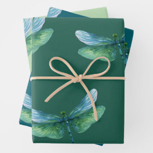 Green Dragonfly Wrapping Paper Sheets