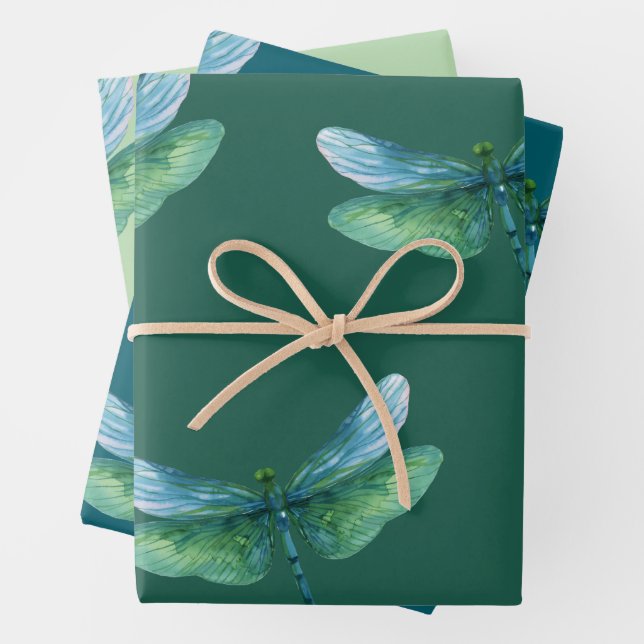 Green Dragonfly Wrapping Paper Sheets (In situ)