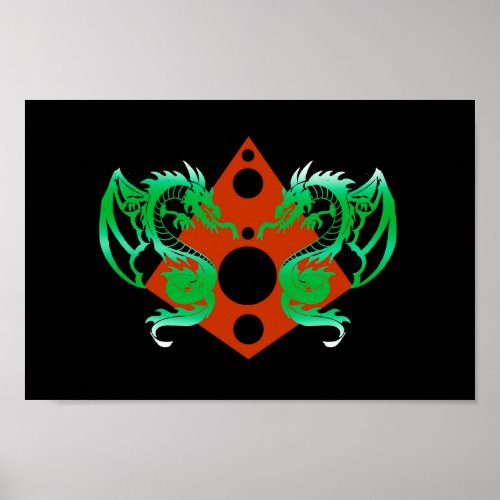 Green Dragons Pyramid Poster
