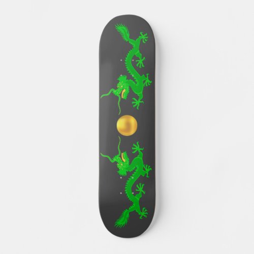 Green Dragons with Golden Ball on Dark Grey Skateboard