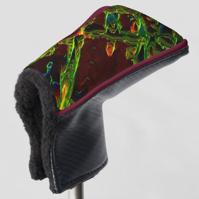 Green drained on fire golf head cover (3/4 Front)