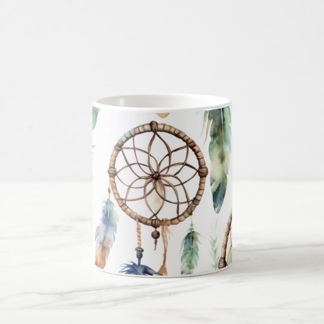 Green dream catcher watercolor coffee mug (Center)
