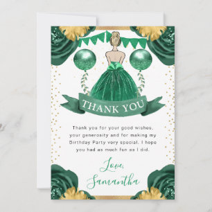 Green Dress Blonde Haired Princess Birthday Thank You Card